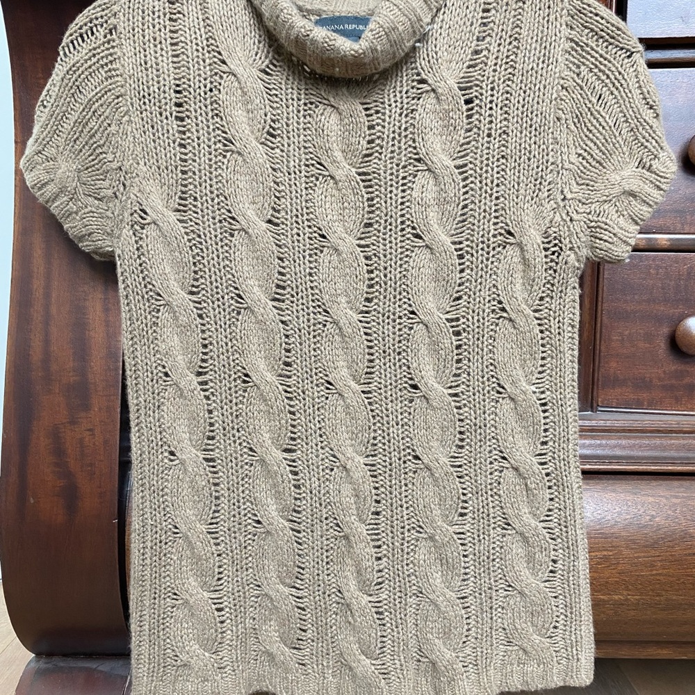 Banana Republic Tan Cowl Neck Sweater with Cable Knit Design
